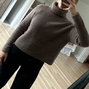 PINK ROSE | TAUPE FOLD-OVER TURTLENECK | SIZE SMALL